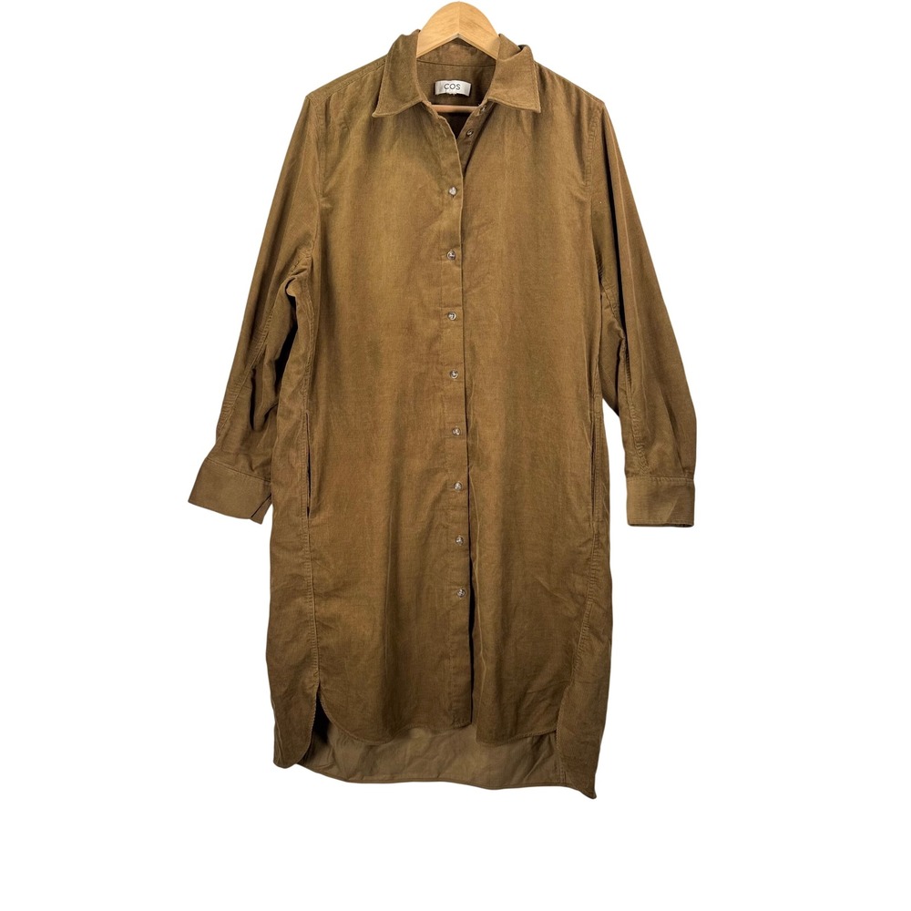 COS Corduroy oversized Shirt Dress Brown Long Sleeve preppy classic 90s sz L